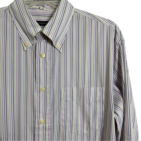 Canali Striped Button Dress Shirt Size Large Made in Italy Long Sleeve Cotton - Picture 3 of 6